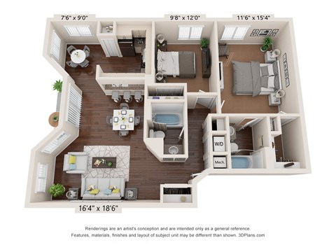 Cayman floor plan at The Villages Apartment of Banyan Grove Apartments in Boynton Beach FL